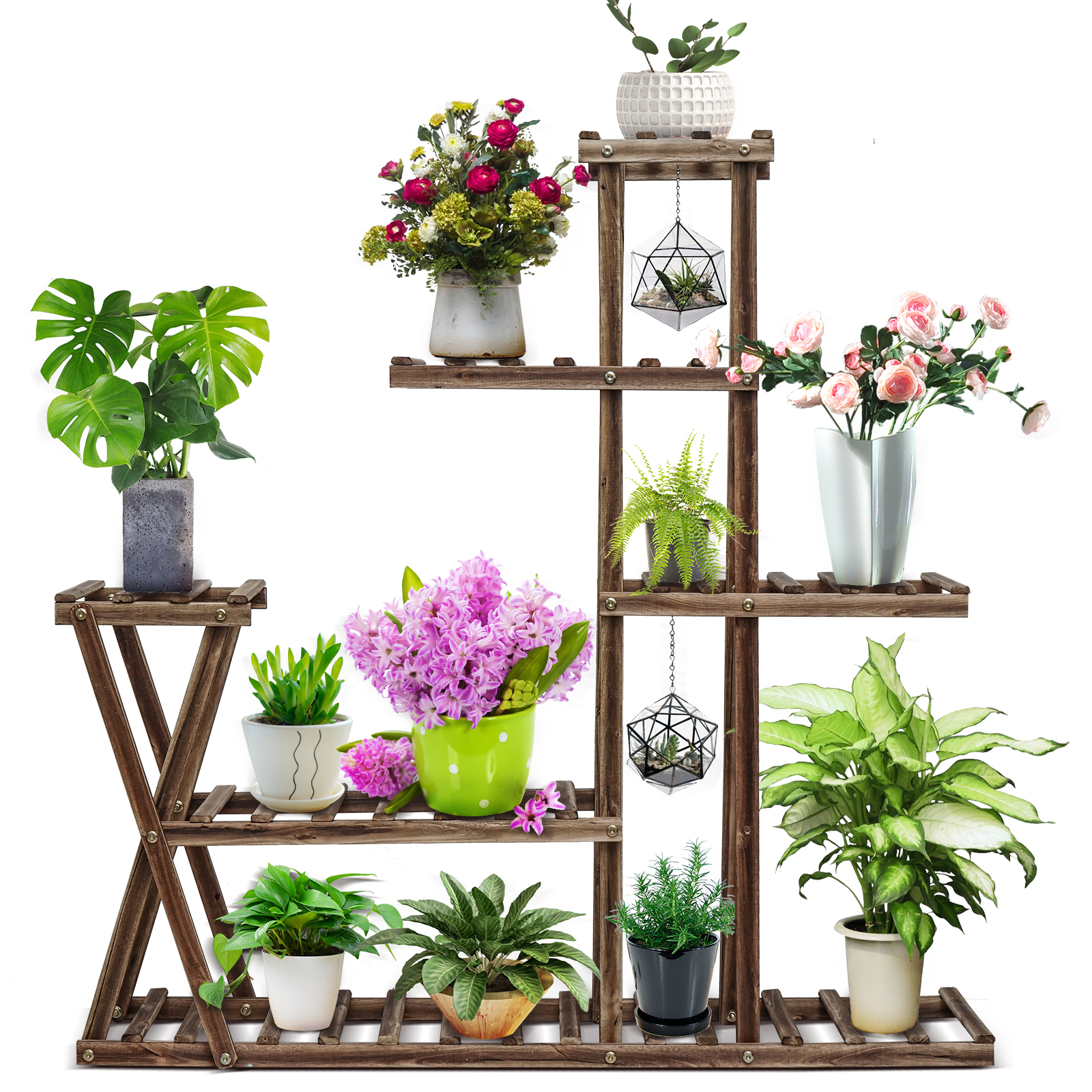 Garden Planter Holder Display Organiser Wooden Plant Stand Flower Pot Shelf Rack 